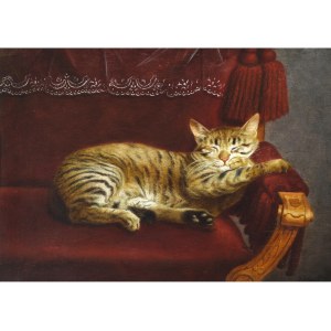 Julius Hamburger, Austria, 1830 - 1909, Cat on armchair