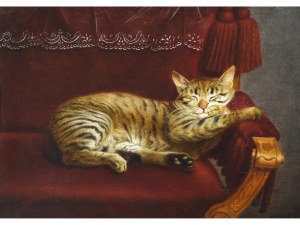 Julius Hamburger, Österreich, 1830 - 1909, Katze auf Sessel
