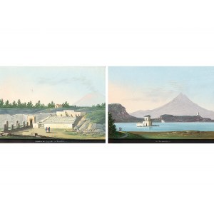 Paar Ansichtsminiaturen, Il Fusaro &amp; Tempio di Giove a Pompei