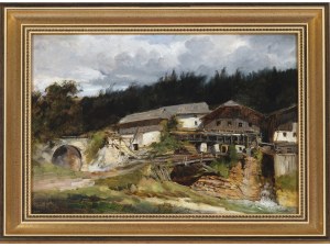 Peintre inconnu, Moulin du diable avec pont romain près de Vigauen