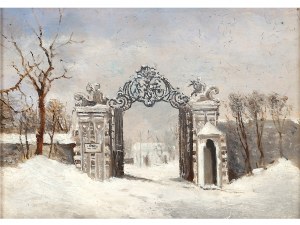 Carl Haunold, Vienna 1832 - 1911 Vienna, attribuito, Ingresso del Belvedere in inverno