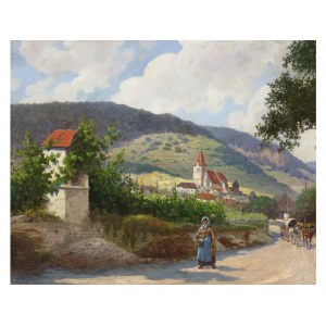 Hermann Reisz, Neuhäusl 1865 - 1900 circa Vienna, attribuito, Veduta di Weißenkirchen
