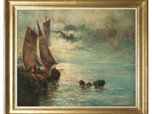 Ciardi, La famiglia di pittori Ciardi, attribuito, Navi al largo di Venezia