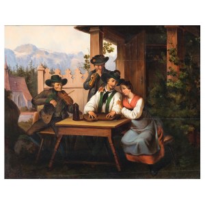 Neznámy maliar, polovica 19. storočia, Krčmová scéna v Tirolsku