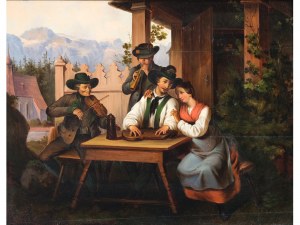 Unbekannter Maler, Mitte des 19. Jahrhunderts, Wirtshausszene in Tirol