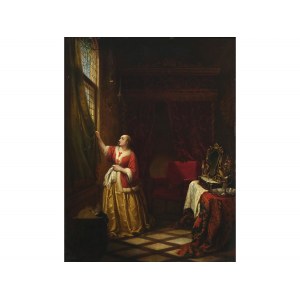 Albertus Verhoesen, Utrecht 1806 - 1881 Utrecht, Dame à la fenêtre