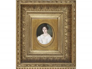 Portrait miniature, portrait d'une dame, Biedermeier, milieu du 19e siècle