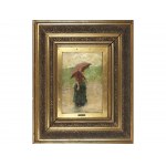 Lorenzo Delleani, Pollone 1840 - Turin 1908, Lady with a red umbrella