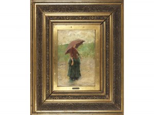 Lorenzo Delleani, Pollone 1840 - Turin 1908, Dame au parapluie rouge