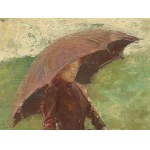 Lorenzo Delleani, Pollone 1840 - Turin 1908, Dame au parapluie rouge