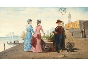 Emil Barbarini, Wien 1855 - 1933 Wien, zugeschrieben, Blumenverkäufer in Venedig