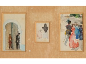 Trois aquarelles miniatures, vers 1900