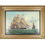 Peintre de marine, trois maîtres en haute mer, vers 1900/20