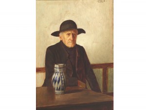 Ludwig Valenta, Wiedeń 1882 - 1943 Wiedeń, rolnik z kuflem piwa