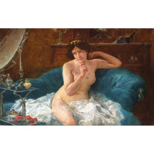 Unknown painter, Female nude on armchair