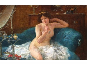 Unknown painter, Female nude on armchair
