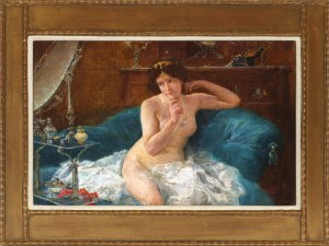 Unknown painter, Female nude on armchair