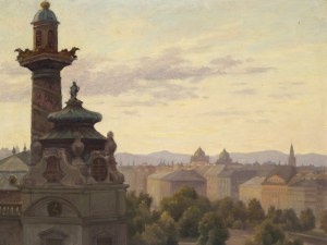 Hans Ranzoni, Vienna 1868 - 1956 Krems an der Donau, vista dalla Karlskirche su Vienna