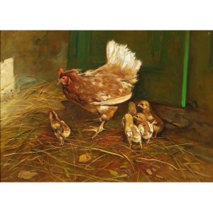 Giovanni Sanvitale, born 1935 in Italy, Chickens in the barn