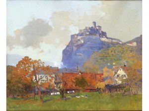 Otto Elsner, Vienne 1893 - 1956 Mödling, scène de village avec château