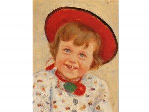 Ludwig Angerer, Niemcy, 1891 - 1948, Portret dziewczynki w czerwonym kapeluszu