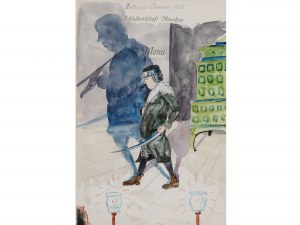 Hamlet, dessin pour la carte de menu de la Schlosswirtschaft Münichau, festival d'été 1929
