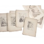 Mixed lot: 10 engravings & 3 charcoal drawings