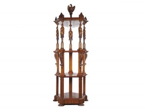 Biedermeier-Etagere, rundum geschnitzte Karyatiden