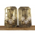 2 sconces, three-armed with cut glass globes, around 1910/20