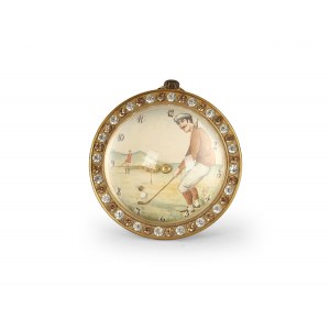 Piccolo orologio a sfera con golfista, 1910/20 circa