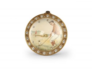 Piccolo orologio a sfera con golfista, 1910/20 circa