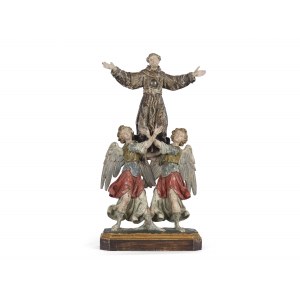 Saint François d'Assise avec deux anges, XVIIe siècle, Haute Italie/Tyrol du Sud