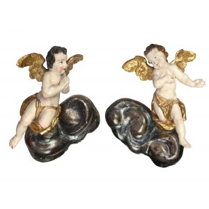 Pair of putti on a cloud bench, South German, mid 18th century