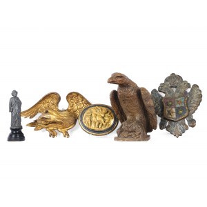 Lot mixte : sculpture, relief, aigle, aigle bicéphale, aigle en céramique