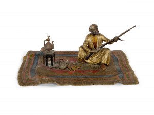 Franz Bergmann, Vienna 1861 - 1936 Vienna, guerriero arabo su tappeto