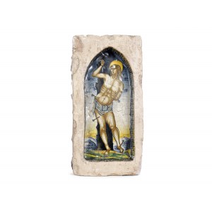 Fliese mit Motiv des heiligen Sebastian, Italien, 16./17. Jahrhundert