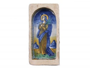 Fliese mit Motiv der Heiligen Lucia, Italien, 16./17. Jahrhundert