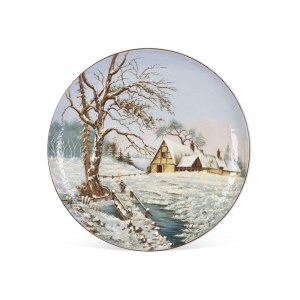 Large plate, relief depiction of a winter landscape
