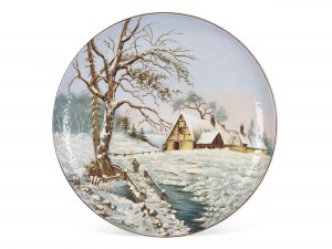 Großer Teller, Reliefdarstellung einer Winterlandschaft