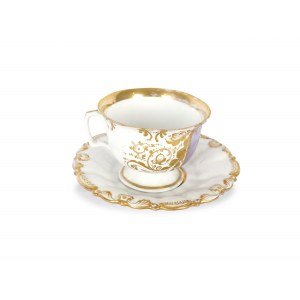 Coffee cup with saucer, with the heart of Jesus, Biedermeier, mid 19th century