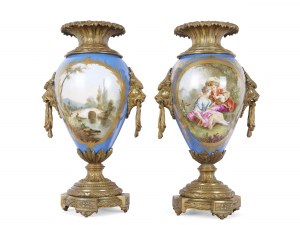 Para wazonów ze sceną Watteau, Sèvres, Paryż, połowa XIX wieku