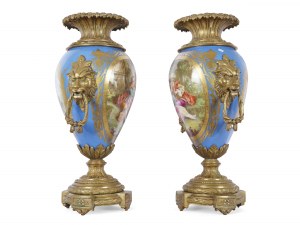 Paar Vasen mit Watteau-Szene, Sèvres, Paris, Mitte 19.