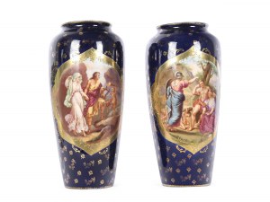 Ernst Wahliss, Oschatz 1837 - 1900 Wien, Paar blaue Vasen mit Motiven nach Angelika Kauffmann