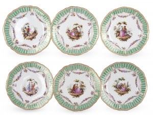 6 plates, gallant scenes, Meissen