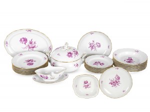 Service de table pour 6 personnes, 24 pièces, décor foral violet, Meissen