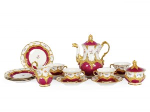 Mocha set for 4 persons, 15-piece, Meissen, B-shape decor, purple with scattered flowers