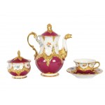 Mocha set for 4 persons, 15-piece, Meissen, B-shape decor, purple with scattered flowers