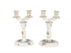 Pair of candlesticks with two-light attachment, Herend, Fleurs des Indes/Indian Basket Multicolour
