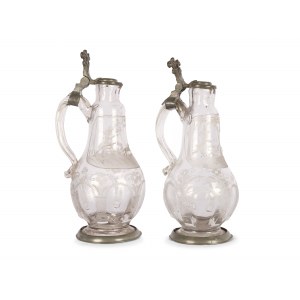 Pair of baroque glass jugs for vinegar and oil