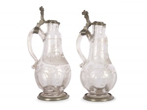 Pair of baroque glass jugs for vinegar and oil